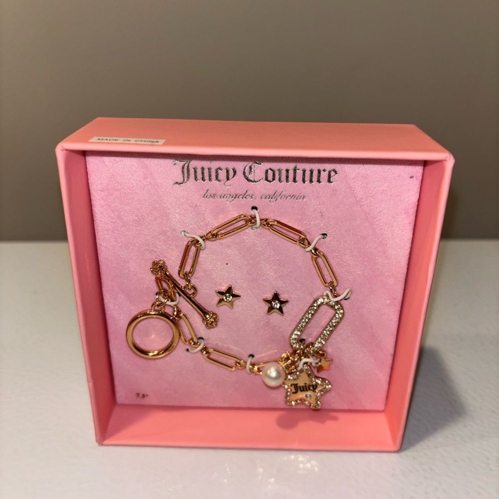 Juicy Couture Gold Charm Bracelet and Star-Studded Earrings Bundle, NIB⭐️